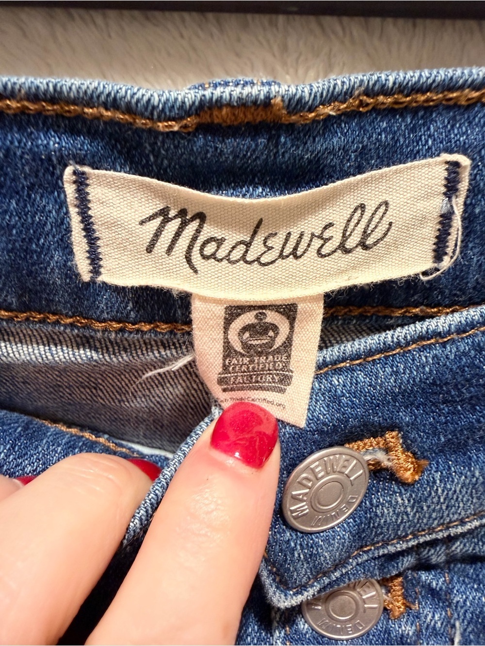 Madewell High Rise Slim Straight Jeans Distressed Button Front Blue Denim 27 - Picture 12 of 15